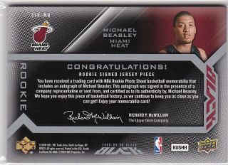 Michael Beasley Miami Heat L.  A Lakers 2008 - 09 UD Black Rookie Jersey AUTO RC /50 2