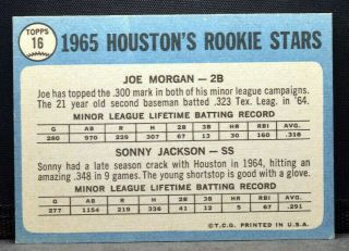 1965 Topps 16 Rookie Stars Houston Colt.  45 ' s JOE MORGAN SONNY JACKSON RC EX - NM, 2