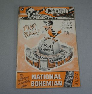 1954 Baltimore Orioles Vs.  Boston Red Sox Baseball Program Score Card