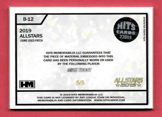 2019 Mike Trout Hits Memorabilia All Stars Game Patch 5/5 - LA Angels 2