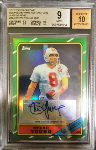 2012 Topps Chrome Steve Young Rookie Reprint Refractor Autographs Bgs 9/10 49ers