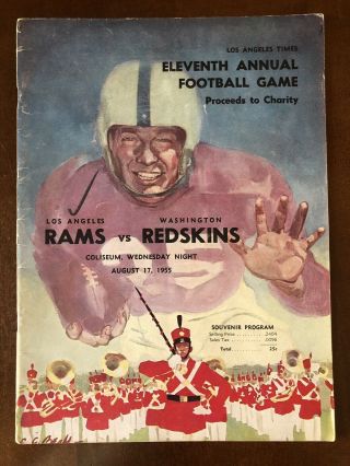 1955 Los Angeles Rams Preseason Football Program Vs Washington Redskins