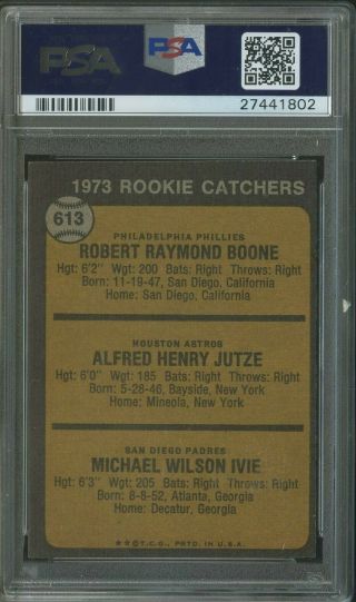 1973 Topps 613 Bob Boone Philadelphia Phillies RC Rookie PSA 9 2