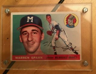 1955 Topps Baseball Card 31 Warren Spahn Braves Mid Grade - Review Pictures