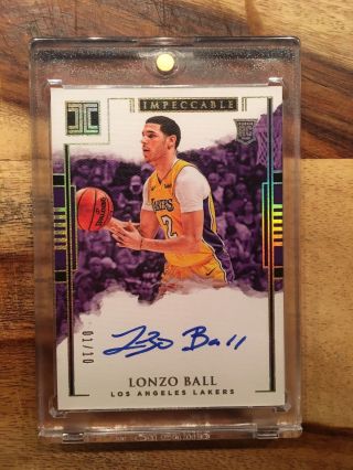 2017 - 18 Panini Impeccable Lonzo Ball Rookie On Card Auto Rc Lakers 1/10