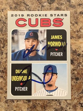 2019 Topps Heritage James Norwood Duane Underwood Autographed Card Cubs Auto
