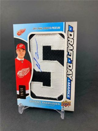 2018 - 19 Ud Sp Game Michael Rasmussen Rookie Draft Day Letter Patch Auto /35