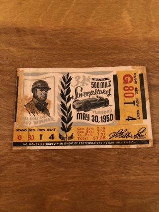 1950 Indianapolis/indy 500 Ticket Stub