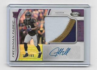2019 Certified Justice Hill Freshman Fabric Rookie Patch Auto /499 Ravens Rpa Sp