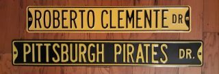 Pittsburgh Pirates And Roberto Clemente Street Metal Signs