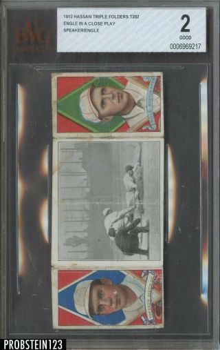 1912 Hassan Triple Folders T202 Tris Speaker Clyde Engle In A Close Play Bvg 2