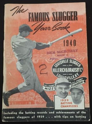 1940 " Famous Slugger " Louisville Baseball Bat Program / Yearbook W/ Joe Dimaggio