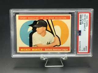 1960 Topps Baseball Mickey Mantle All - Star Hof Psa Nm 7 563 Yankees