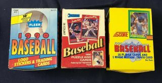 3 Boxes 1990 Baseball Cards 1 Box Of Each - Score,  Fleer,  Donruss