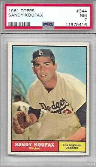 1961 Topps 344 Sandy Koufax Psa 7 Hof Dodgers
