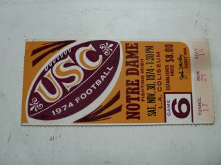 1974 Usc Vs Notre Dame College Football Ticket Stub