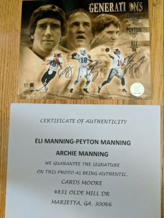 Peyton Manning Eli Archie Autographed 8x10 Photograph Signed auto nfl holo 5
