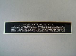 Emmitt Smith Cowboys Engraved Nameplate For A Football Mini Helmet Case 1.  5 X 6