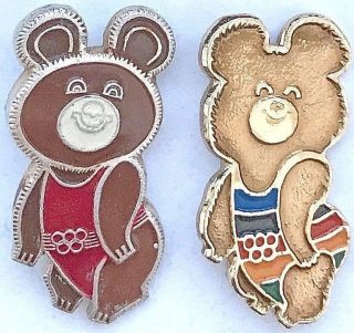 2 Ussr Soviet Russian Olympic Pins Set Games Moscow 1980 Bear Misha Mascot