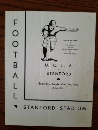 Ucla Vs Stanford September 30,  1933 Official Football Program