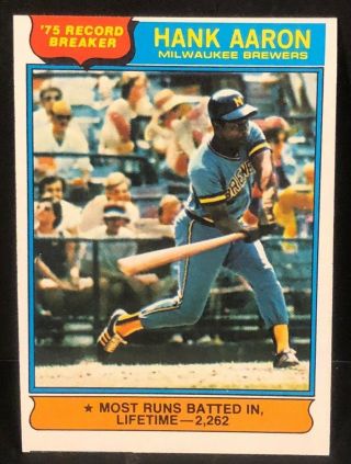 Hank Aaron 1976 Topps Baseball Error Oddball Miscut Card 1 Record Breaker