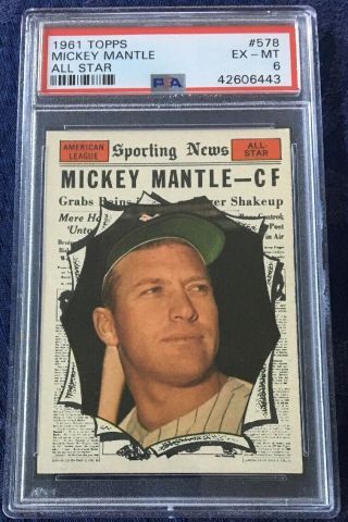 1961 Topps Mickey Mantle All Star 578 Psa 6 Beauty