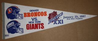 Vintage 1987 York Giants Denver Broncos Bowl Xxi 30x12 Pennant