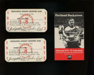 Two Portland Buckaroo Hockey Team Booster Club Cards & Schedule 1971 - 1972