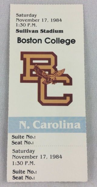 Cfb 1984 11/17 North Carolina At Boston College Football Ticket Stub - Doug Flutie