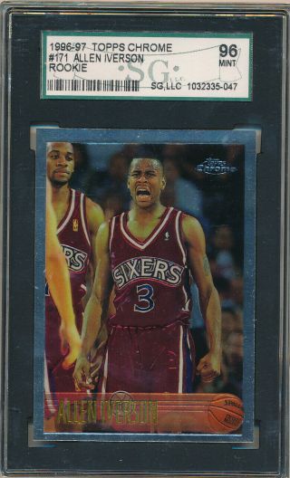 1996 - 97 Topps Chrome 171 Allen Iverson Rookie Card Sgc 96