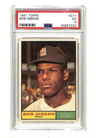 1961 Topps 211 Bob Gibson Vintage Card Psa 5 Cardinals Hof