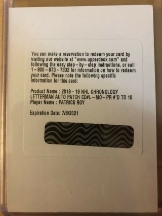 2018 - 19 Ud Chronology Patrick Roy Letterman Auto /10 Montreal Canadiens
