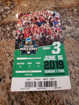 1 2019 College World Series Ticket Stub Game 3 Vanderbilt Vs Louisville