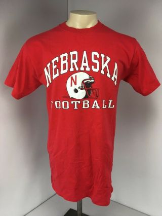 Vtg 80s Russell Athletic Nebraska College University Football Red S/s T - Shirt L