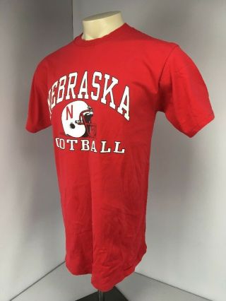 VTG 80s Russell Athletic NEBRASKA College University Football Red S/S T - shirt L 2