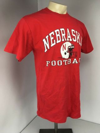 VTG 80s Russell Athletic NEBRASKA College University Football Red S/S T - shirt L 3