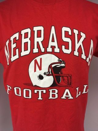 VTG 80s Russell Athletic NEBRASKA College University Football Red S/S T - shirt L 4