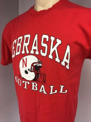 VTG 80s Russell Athletic NEBRASKA College University Football Red S/S T - shirt L 5