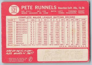 1964 PETE RUNNELS - Topps Baseball Card 121 - HOUSTON COLT 45 ' S 2