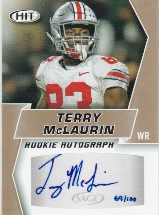 Terry Mclaurin Redskins Ohio State Buckeyes 2019 Sage Hit Gold A7 Auto Rc /100