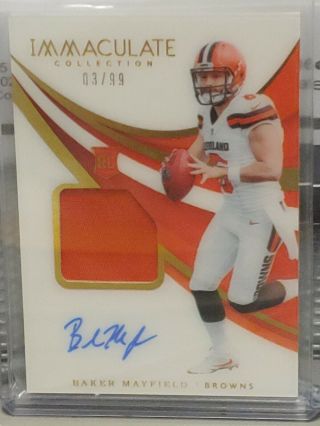 2018 Immaculate Baker Mayfield Browns Rpa Rc Rookie Patch Auto 03/99