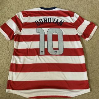 USA 10 Donovan MLS Soccer Jersey Size XL Red White Stripe Nike 5