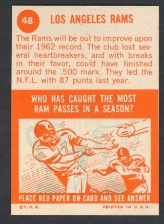 1963 Topps Football LOS ANGELES RAMS TEAM 48 NEARMINT 2