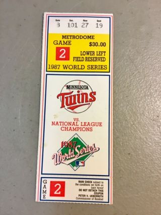 1987 World Series Game 2 Ticket Stub Minnesota Twins Vs St.  Louis Cardinals -