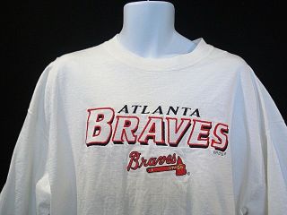 Atlanta Braves Vintage 90s Xl Embroidered Mlb Spellout White T - Shirt Baseball Xl