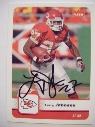 Larry Johnson Signed Chiefs 2006 Fleer Football Card Auto Autographed Penn State