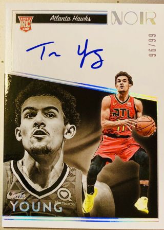 2018 - 19 Panini Noir Trae Young Rc Rookie /99 Sp On Card Auto Atl Hawks