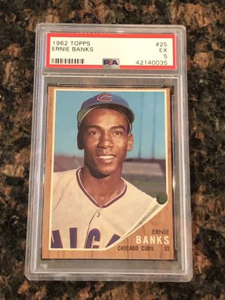 1962 Topps Ernie Banks Chicago Cubs 25 Baseball Card Psa 5