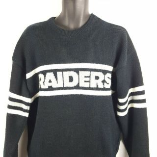 Los Angeles Raiders Stripe Coaches Sweater Black Silver Large Xl Oakland Vegas