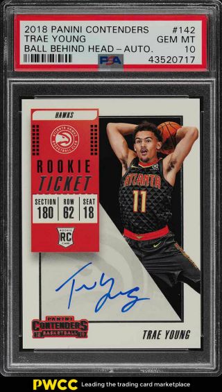 2018 Panini Contenders Ball Behind Trae Young Rookie Rc Auto 142 Psa 10 (pwcc)